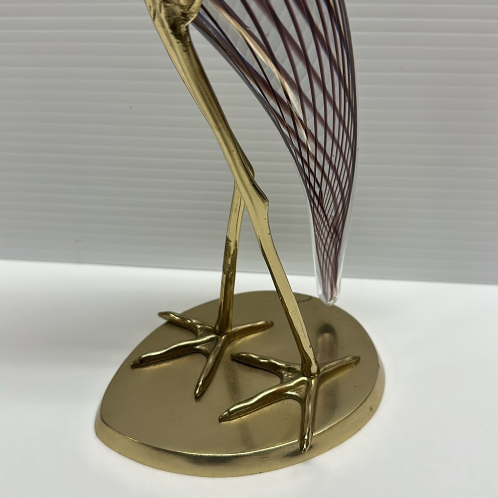 Murano Glass Brass Crane Bird MCM Zanetti Bojola Mellara Figure Sculpture - Picture 3 of 7